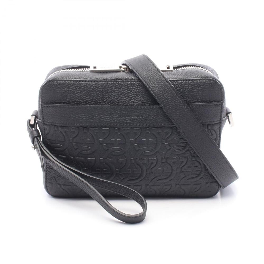 Salvatore Ferragamo Gancini Shoulder Bag Leather Black
